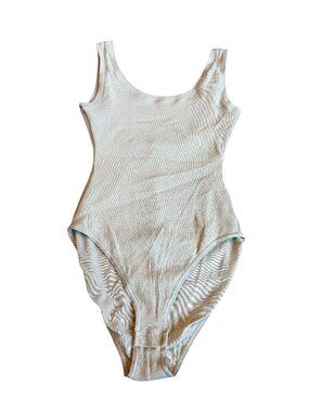 Skims Cotton Ribbed Bodysuit Neutral Taupe Stretch One Piece Slimming Size Small